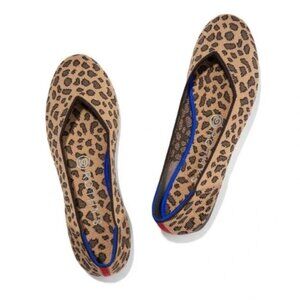 Rothy's Tan Leopard Flats with Blue Trim